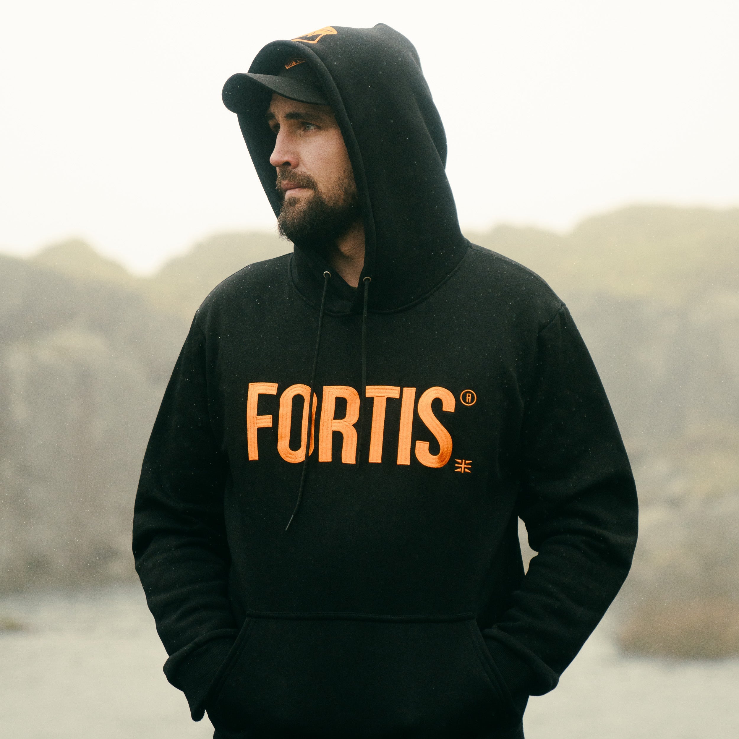 Terra Embroidered Hoodie Black and Orange